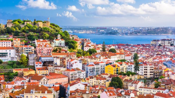 An image showing a landscape view featuring Lisbon, Portugal.